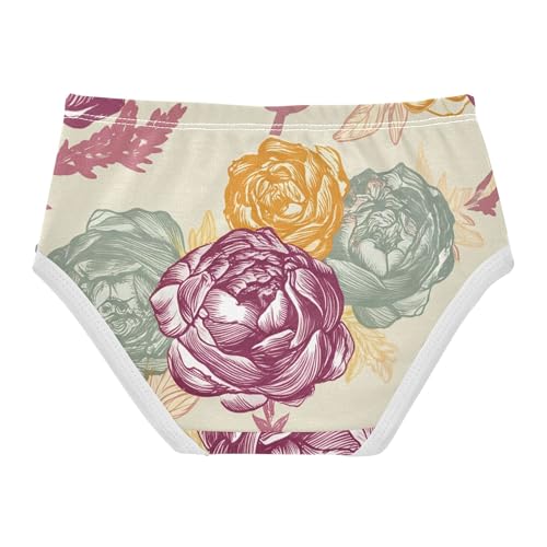 Toddler Girls Underwear 2t Cotton Little Girl Panties Funny Briefs Girls Undies Floral Peony Flowers Beige2