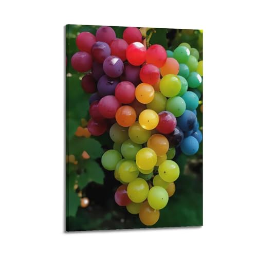 Décoration murale moderne raisins colorés koanga, grand poster de toile 60x90 cm