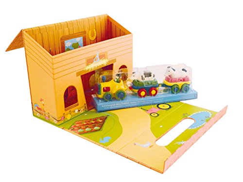 Bieco 90103603 - Spielweltset mit Kinder Motivkoffer Bauernhof und Schwungradtraktor mit 2 Hänger und 2 Tieren – Bild 8