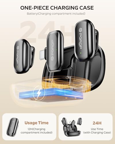 Image of PQRQP Wireless Lavalier Microphone for iPhone /iPad /Android, 164ft Transmission, Mini Microphone with AI Noise Cancellation & Hi-Fi Sound, 24H Charging Case, Mic Ideal for Video Recording
