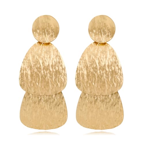 Gold Earrings for Women 14k Gold Plated Lightweight Dangle Earrings Hammered Disc Drop Geometric Hypoallergenic Earrings for Her