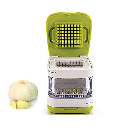 Kitchen Innovation Garlic Press, Crusher Chopper Simple convenient Storage Container-Including Silicone Garlic Peeler-Easy to Clean-Stainless Steel blade-(green)