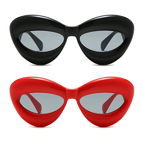 Long Keeper Sexy Lip Sunglasses - Unique Women Thick Frame Cat Eye Candy Color Punk Sun Glasses UV4002