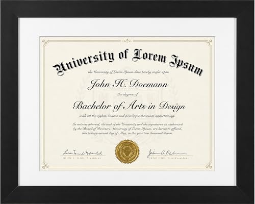 Americanflat 11x14 Diploma Frame with Shatter-Resistant Glass - Use as 8.5x11 Frame with Mat or Display 11x14 Documents Without Mat - Certificate Frames with Engineered Wood for Wall Display - Black