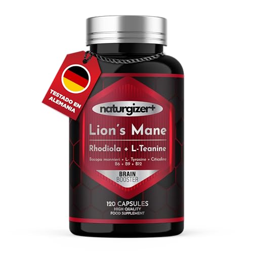 Nootropico sem café, abordagem limpa "sem nervos" e memória Plus com melena de leon, citicolina, l teanina, Rhodiola Rosea, Bacopa Monnieri, l tirosina, vitamina b6, b9, b12 (120 Caps). Naturgizer+