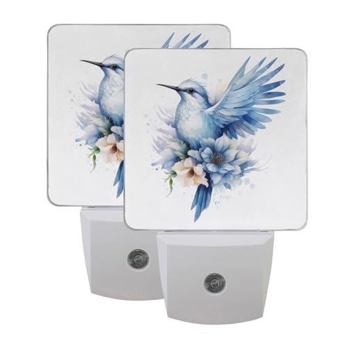 Image of Blue Bird Fly Night Lights 2 Pack Plug-in Wall Led Nightlight Auto Dusk-to-Dawn Sensor Lamps for Bedroom Kitchen Bathroom
