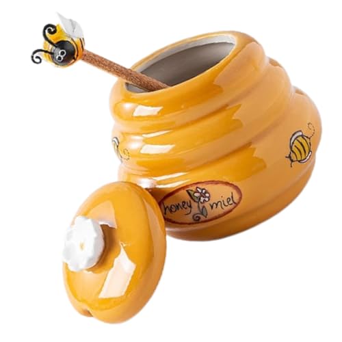 PRETYZOOM 1Set Ceramic Honey Jar with Lid Dipper Honey Storage Container for Tea Candy Syrup Lightweight Craftsmanship