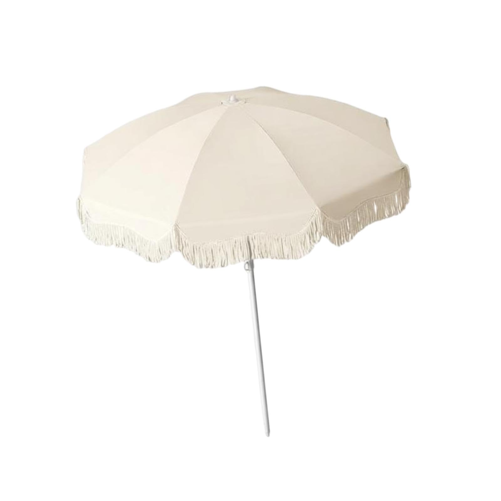 F Fityle Patio Umbrella Fringe Tassel Parasol Beach Portable Steel Pole Sun Protection for Gathering Travel Terrace Outside Backyard, Apricot