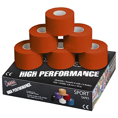 ALPIDEX 6 x Sport Tape 3,8 cm x 10 cm Nastro Adesivo Sport Molti Colori 100% Cotone Non Elastico, Colore:Arancione