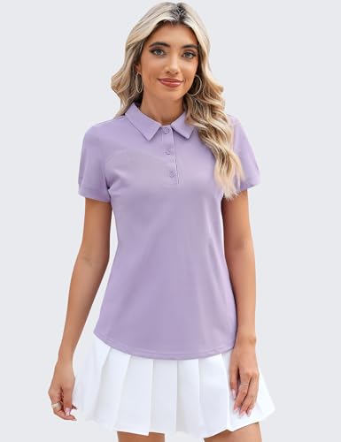 Image of TFSDOD Womens Golf Polo Shirts Collared Short Sleeve T Shirt Lightweight Moisture Wicking Polo Casual 3 Buttons Outfits