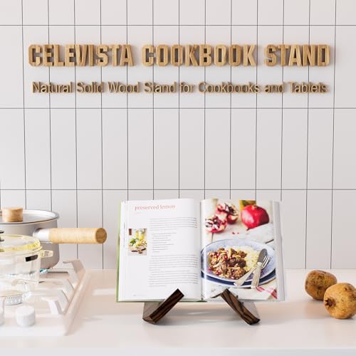 CeleVista Cookbook Stand for Kitchen, Counter Cook Book Holder, Book Stands Display, for Recipe, Photo, iPad, Kitchen, Plate, Gifts(Rustic Brown) - Thumbnail 3