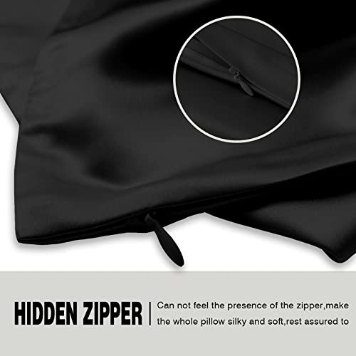 Natural Mulberry Silk Pillowcase for Hair and Skin Queen Size 20"X30" Silk Pillow Case with Hidden Zipper Soft Breathable Smooth Cooling Silk Pillow Covers for Sleeping(Black,Queen,1Pcs)