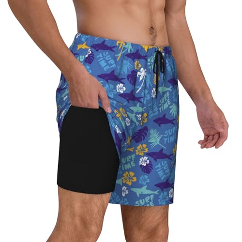 Palm Leaf Flower Shark Funny Men's Swim Trunks Board Shorts Quick Dry-3