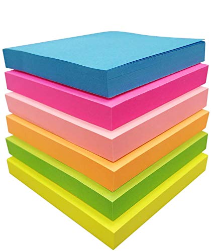 Maogear Sticky Notes Pads, 6 Bright Colors Easy Post Self-Stick Notes, 3 inch X 3 inch, 6 Pads/Pack, 100 Sheets/Pad