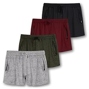 Real Essentials 4 Pack: Womens Active Athletic Performance Dry-Fit Shorts with Zipper Pockets (Available in Plus Size)