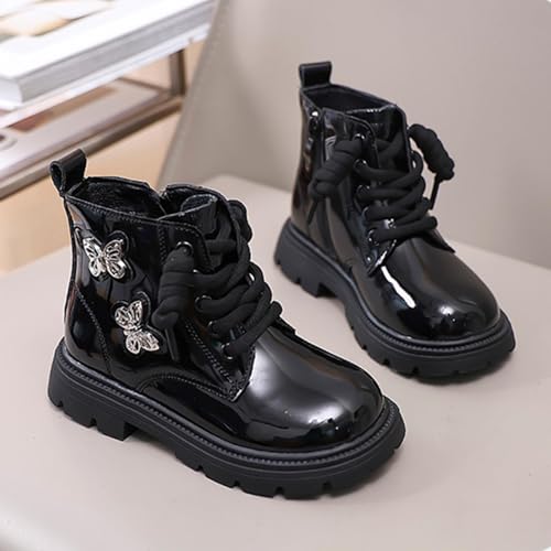 Kids Combat Boots Girls Lace Up Ankle Booties Boots Fashion Butterfly Design Casual Winter Shoes2