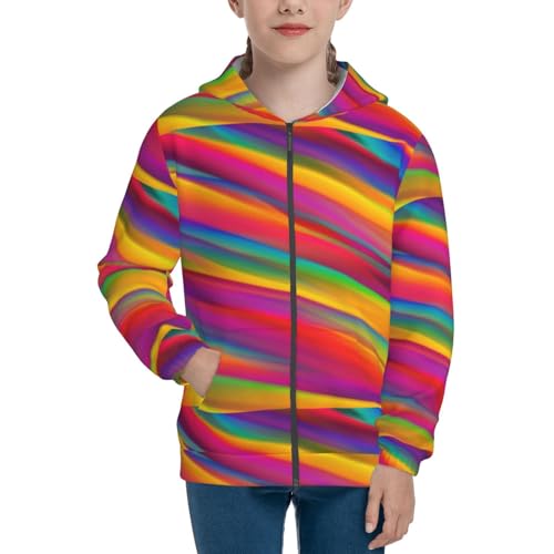 Lines Multicolored Rainbow Kids Pullover Hoodies Boys Zip Up Sweatshirts Girls Athletic Clothes with Pocket3