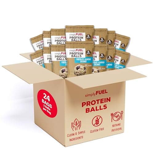 simplyFUEL Whole-Food Protein Balls (Chocolate Almond Coconut) - 8 g High-Protein, Gluten-Free, Healthy Snack for Adults &amp; Kids (1.6 oz - Pack of 24)