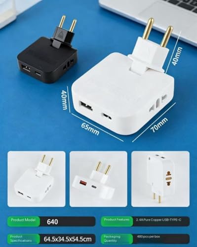 Image of 3-in-1 Foldable 180 Rotating Plug Converter Universal EU Adapter Rated Voltage Folding EU Plug Adapter with 2 USB Ports Universal Rotatable Socket Splitter Wall Tap with USB Travel Adapter