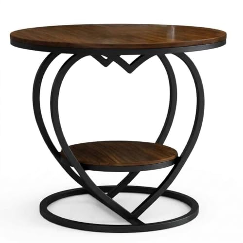 Image of Coffee Table for Living Room,Modern Corner Sofa Side Bedside Tables Snack End Table for Bedroom,Brown Table Top with Black Metal Frame