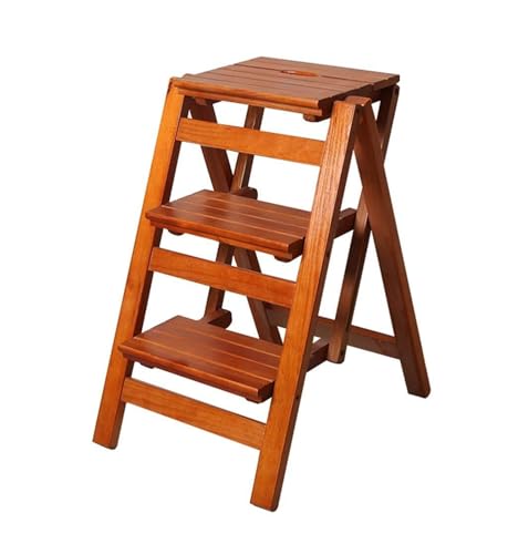 HKLJHCVA-OU Escalón de Paso Escalera Plegable de Madera de Nogal de 3 peldaños con Taburete: Escalera de Seguridad de Doble Uso for el hogar, la Cocina y la Biblioteca.