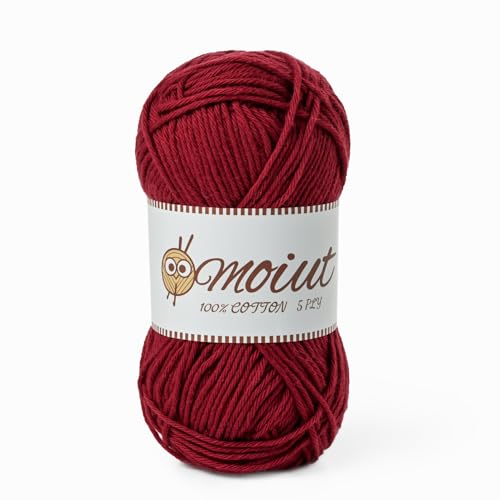 Image of Cotton Yarn for Crocheting, Baby Yarn for Crocheting Soft, 131yds / 1.76oz Fluffy Amigurumi Crochet Yarn, 5 Ply 100% Milk Cotton Yarn for Puzzle、Socks、Clothes(Burgundy)