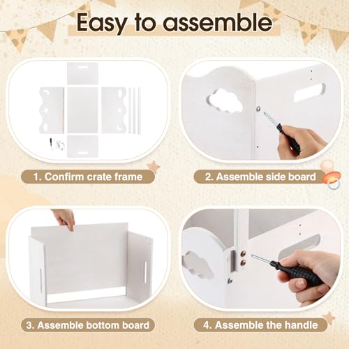 Image of Suzile Baby Shower Basket Wooden Crate Closet Storage with Handle Baby Registry Hamper Pregnancy Gift for New Parent(Moon, Stars, Clouds,White)
