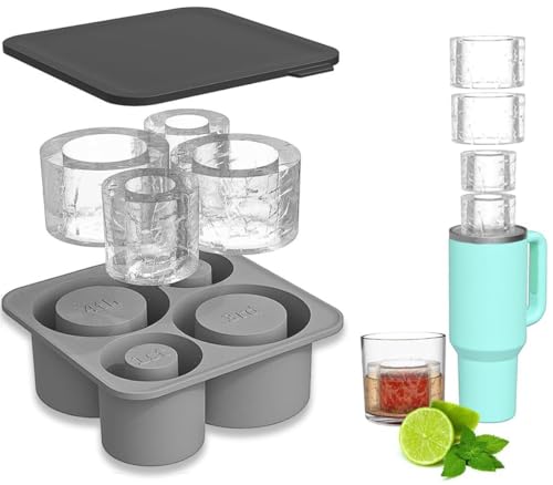 FURNSII Molde Hielo para Stanley Cup, Molde con Tapa Hacer 4 Cubitos de Hielo Cilíndricos Grandes, Bandeja Molde de Silicona para Cubito Hielos para Stanley Ice Mold Maker