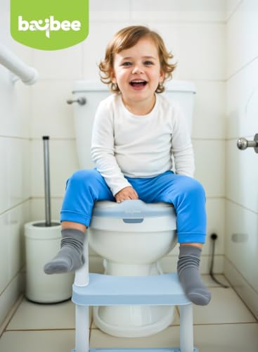 Image of Baybee Western Potty Seat for Kids | Baby Toilet Seat Chair with Ladder, Adjustable Step Height & Cushion Seat | Portable Potty Training Seat for 1-8 Years Child Boys Girls (Blue)