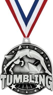 Crown Awards Tumbling Medal - Silver Tumbling Gymnastics Medals with Neck Ribbon Prime