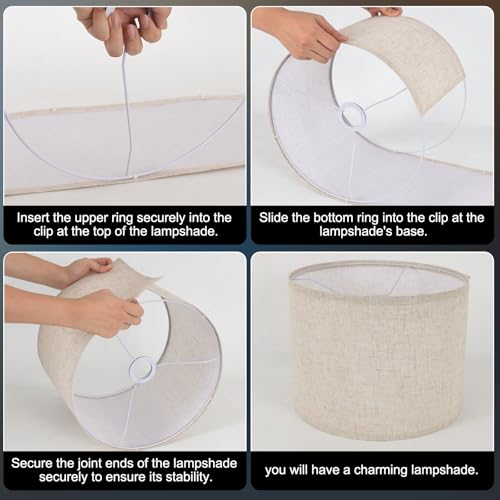 Image of Beige Lamp Shade, Large Drum Lampshade 13''Top X 13'' Bottom X 10'' High, Replacement Lamp Shade Natural Linen Hand Crafted for Table Lamps Floor Lamps Chandelier Lamp, Easy Assembly Required