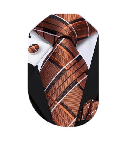 Image of Dubulle Silk Ties Set for Men Formal Paisley Striped Necktie Pocket Square Cufflinks 3PCS Sets Wedding Business Party
