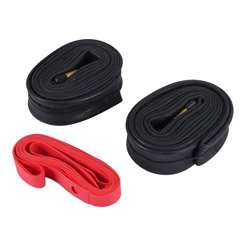 Etyrerre Paquete de 2 Tubos Interiores de Bicicleta 700X35-43C con 2 Tiras de Llanta VáLvula Schrader Tubo de NeumáTico de Bicicleta de Goma para Bicicleta de Carretera 700C