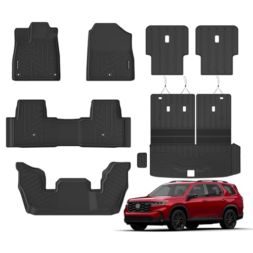NIKALAIKA Floor Mats & Cargo Liner with Backrest Mat for Honda Pilot 2023 2024 2025 All Weather Protection TPE Rubber Full Set Floor Liners Trunk Mat for 2024 Honda Pilot Automotive Accessories, Black
