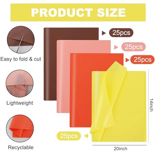 Image of BEISHIDA 100 Sheets Fall Tissue Paper Bulk, Yellow Orange Brown Wrapping Autumn Tissue Paper for Gift Bags, 14 x 20 Inch Gift Wrap for Thanksgiving Harvest DIY Crafts Decor Holiday Flowers