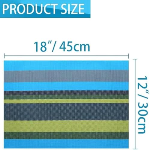 Image of Potency Table Mats Set of 6, Woven Placemats for Dining Table, Heat-Resistant, Anti-Skid, Washable PVC Table Mats, Vinyl Placemats for Dining, Kitchen & Restaurant Table (I Multistripe Blue)