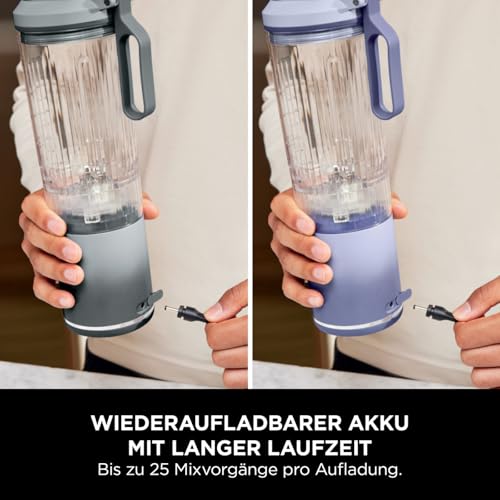 Ninja Blast Max Tragbarer Mixer/Blender/Smoothie Maker, 2 x 570 ml, wiederaufladbar, Mixbecher & auslaufsicherer Deckel, 3 Funktionen, Smoothies, Proteinshakes, Lavendel/Silber BC251EULS