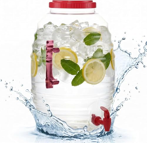5 Gallon Clear Beverage Dispenser with Spigot, Large-Capacity Drink Container for Parties, Events and Daily Use(Red)