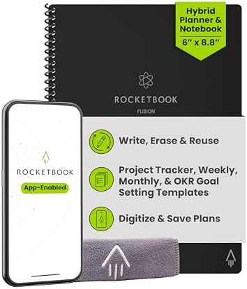 Rocketbook Store Reusable Notebook/Calendar,Note Template Pages with 1 Pilot Frixion Pen and 1 Microfiber Cloth Included - Infinity Black, Executive Size (6" x 8.8")