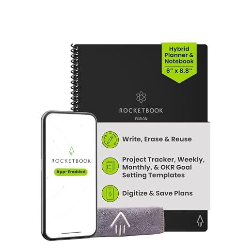 Rocketbook Fusion Smart Reusable Notebook - Calendar, To-Do Lists, and Note Template Pages with 1 Pilot Frixion Pen and 1 Microfiber Cloth Included - Infinity Black, Executive Size (6" x 8.8")