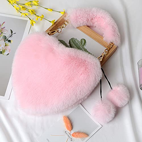 Rejolly Furry Purse for Girls Heart Shaped Fluffy Faux Fur Handbag for Women Soft Small Shoulder Bag Clutch Purse2