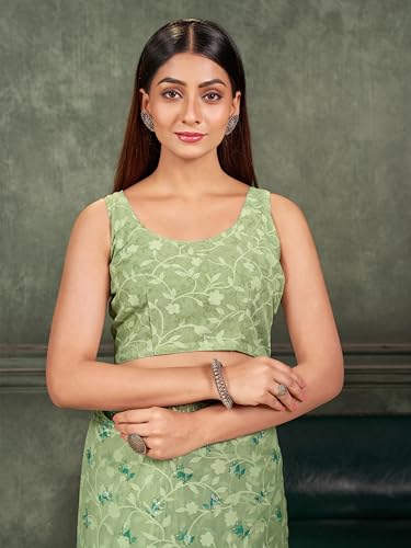 Image of Garden Vareli Summer Roganza Viscose Brasso Floral Print Saree with Unstitched Blouse Piece