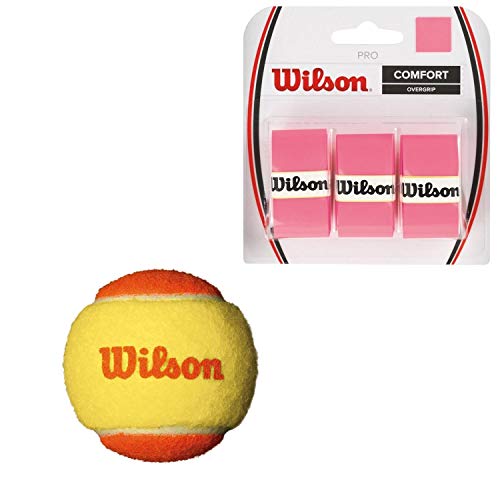 Wilson US Open Orange Tournament Transition Tennis Balls (Low Compression) - (1) Can of 3 - Starter Kit or Set Bundled with (1) 3-Pack of Wilson Pro Overgrips in Pink (Great Stocking Stuffers)