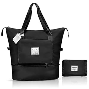 Flintronic Sac de Voyage, Sac de Sport Pliable pour Femme, Sac d’hôpital léger avec Sac de séparation Humide et Sec, Grand Sac fourre-Tout pour Le Sport et Les Voyages, 1 Noir., 31.5 * 22 * 4.5CM