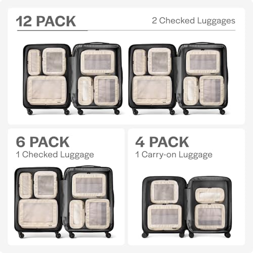 Image of Aerotrunk Compression Packing Cubes for Travel - Luggage Organizer Bags - Double Zipper Packing Cubes for Suitcases (12-Pack, Beige)