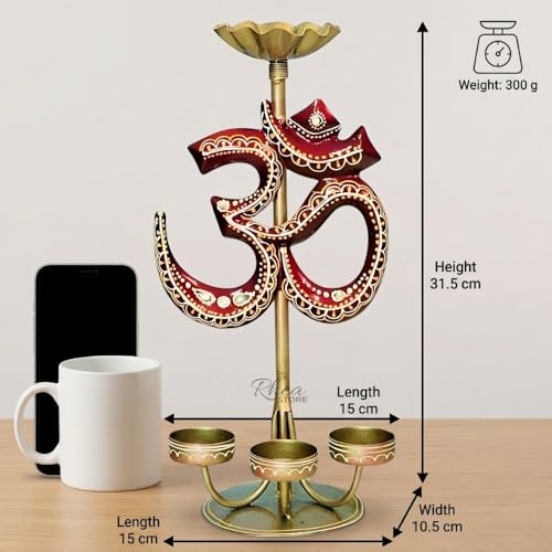 Image of OM Tea Light Holder Metal Candle Stand, Antique Brass Finish