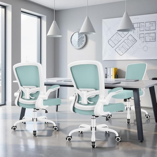 Image of FelixKing Office Chair, Ergonomic Desk Chair Breathable Mesh Chairs Adjustable High Back Lumbar Support Flip-up Armrests, Executive Rolling Swivel Comfy Computer Chairs Home Office Light Blue