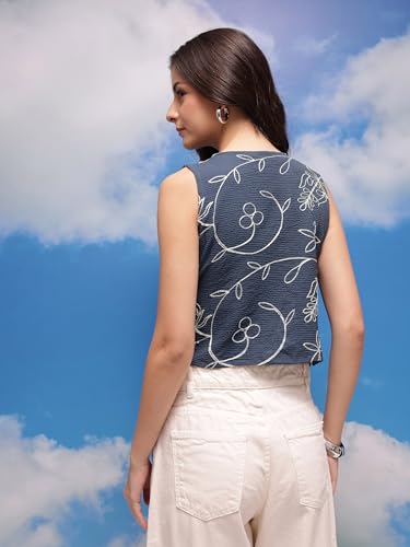 Image of Amazon Brand - INKAST Women Textured Sleeveless Peplum Tunic Top|Round Neck Multi-Tie Front Blouse|Casual Wear|