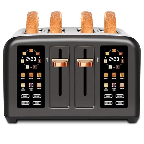 Image of SEEDEEM Toaster 4 Slice, Stainless Steel, Touch Screen for Dual Control, Digital Timer, Smart Toaster with 6 Bread Type, 7 Shade Setting, 1.5