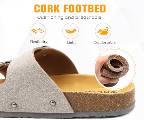 Image of ONCAI Womens Flat Slide Sandals with Arch Support 2 Strap Adjustable Buckle Slip on Slides Shoes Non Slip Rubber Sole